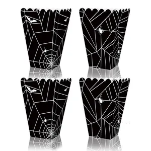 Halloween Party Decoration Paper Containers Spider Web Bat Spiders Patterns Popcorn Treat Snack Holders For Festival Celebration Party Favors