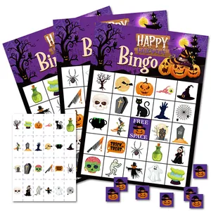 Halloween Bingo Game Cards Set Festive Party Supplies White Cardboard Printed Bingo Cards For Kids Adults Family Party Activities