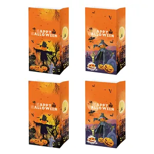 Halloween-Geschenktüten Set mit Vogelscheuche und Kürbis in Orange und Violett