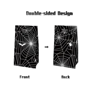 Halloween gift bags featuring spider web and bat designs with double-sided print