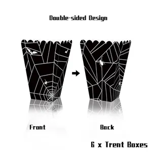 Halloween popcorn boxes with double-sided spider web design in 6-piece pack set