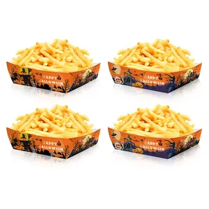 Bandejas de papel naranja para Halloween con dibujos de calabazas para snacks de fiesta