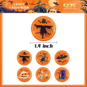 Details von 3,5 cm Halloween-Aufklebern mit Vogelscheuche, Kürbis und Gespenst