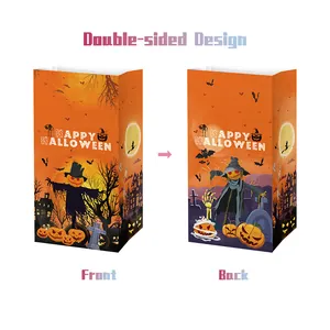 Vorder- und Rückansicht der orangen Halloween-Geschenktüten mit Kürbis-Motiven