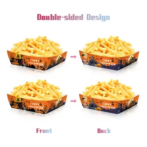 Detalle de bandejas de comida de Halloween con diseño de calabaza y espantapájaros doble cara