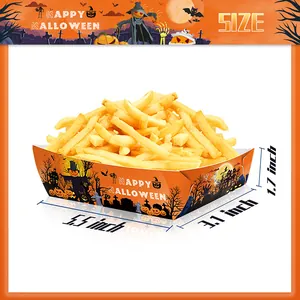 Vista detallada de dimensiones de bandeja de Halloween con gráficos temáticos de miedo