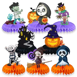 Halloween Honeycomb Centerpieces Cartoon Pumpkin Ghost Witch Skeleton Cardboard Table Decorations For Party Desktop Ornament