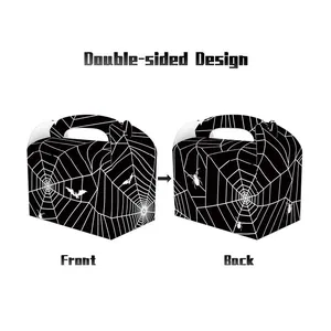 Double-sided Halloween gift box with spider web and bat patterns on black paper