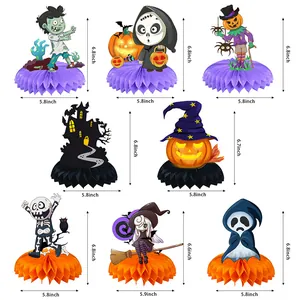 8-pack Halloween honeycomb centerpiece set with pumpkin ghost and witch figures
