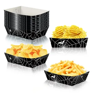 Halloween black spider web paper food trays set for party snacks and popcorn decoration