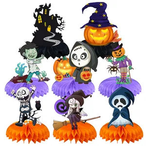 8Pcs Halloween honeycomb centerpiece set with pumpkin ghost and witch for party decor