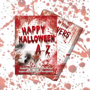 Halloween Spooky Blood Splatter A-Z Alphabet Word Game Cards Double Sided White Cardboard Party Supplies For Party Activity