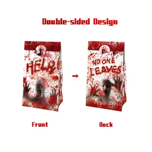 Double-sided Halloween gift bag with bloody handprints and HELP text for party decoration