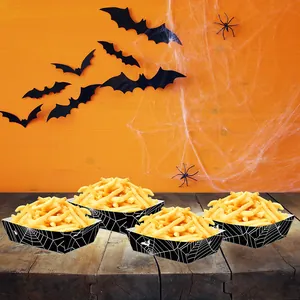 Halloween black spider web paper food trays for snacks and party snacks decoration