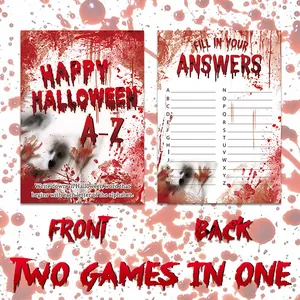 Halloween alphabet game cards with double-sided spooky blood splatter design print