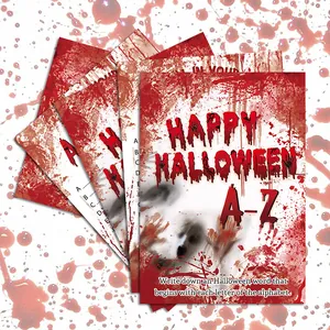 Halloween theme interactive A-Z alphabet game cards set with spooky blood splatter design