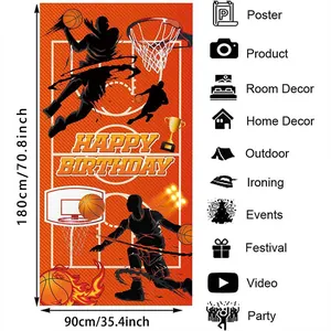 Basketball happy birthday backdrop banner 90x180cm for sports party wall decoration