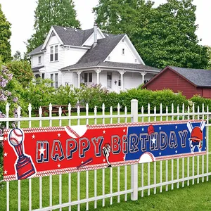 Bannière Joyeux Anniversaire thème baseball pour décoration extérieure sur clôture