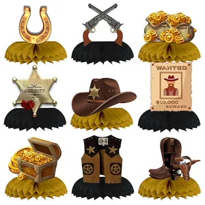 Western Cowboy Theme Party Honeycomb Centerpieces Retro Paper Table Decorations For Birthday Celebration Party Supplies