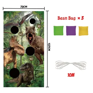 Dinosaur birthday party toss game banner with bean bags and rope set for kids decorations