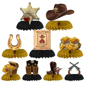 9-piece set of Western Cowboy themed honeycomb centerpieces for party table decor