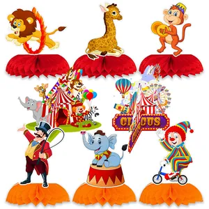 Centrotavola a Nido d'Ape a Tema Circo Decorazioni per Tavolo Con Leone Elefante Clown per Compleanno Bambini Carnevale Eventi