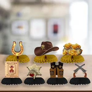 7-piece Western Cowboy theme honeycomb centerpieces for birthday party table decoration