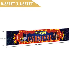 Circus carnival garden banner with welcome text circus tent tiger and elephant design