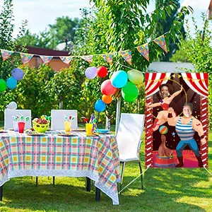 Carnival circus photo backdrop banner with face holes for outdoor birthday party decor