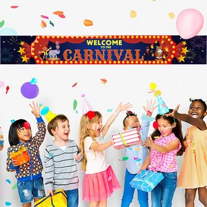 Carnival circus theme outdoor garden banner with welcome text and party scene