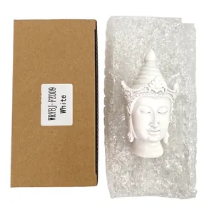 White resin Buddha head sculpture with secure cardboard box and bubble wrap packaging