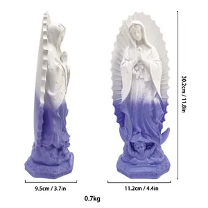 Dettagli della statua della Vergine di Guadalupe con sfumatura viola e dimensioni