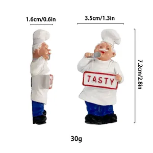Vues de face et de profil d'un aimant de frigo chef 3D avec dimensions précises en cm
