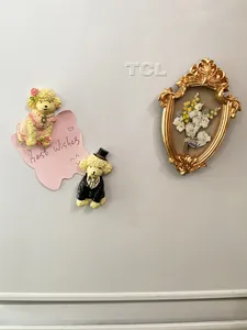 Baroque gold frame and dressed poodle resin fridge magnets with dried flowers