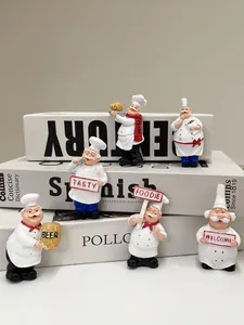 Lot de 6 figurines de chef en résine avec baril de bière pour décoration de cuisine