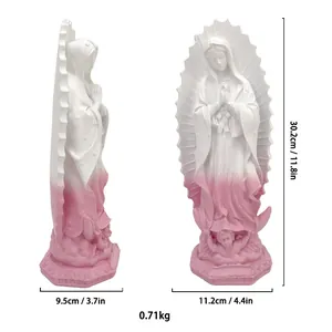 Vista frontale e laterale della statua della Madonna di Guadalupe con dimensioni