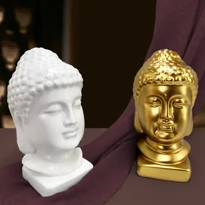 Γλυπτά κεφαλής Βούδα Zen σε ματ λευκό και χρυσό μεταλλικό για διακόσμηση σπιτιού