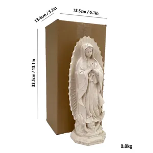 Dettagli dimensionali della statua di Guadalupe in resina da 33,5 cm con peso di 0,8 kg e misure
