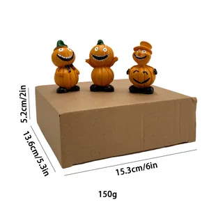 Three-piece Halloween pumpkin resin figurines set in a gift box with size dimensions