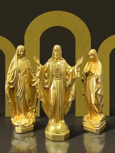 Set di 3 statuette religiose dorate con Sacro Cuore di Gesù e la Vergine Maria per decorazione