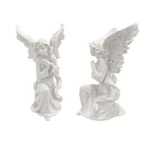 Set of two white resin praying angel figurines for elegant home and holiday decor