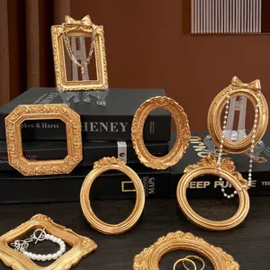 Vintage European Gold Mini Photo Frame Resin Relief Baroque Style Photography Props Jewelry Display Decorative Frames