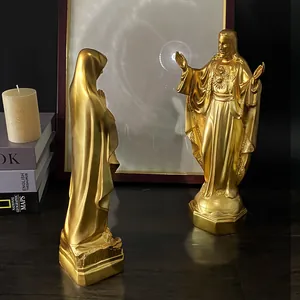 Squisite statue religiose messicane dorate di Maria e Gesù per decorazione casa