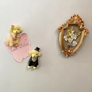 Creative resin 3D dog figurines and floral gold frame magnets for travel souvenirs