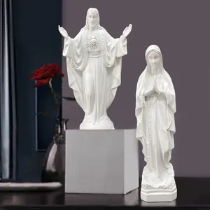 Statue religiose in resina bianca di Gesù e della Vergine Maria per decorazione casa