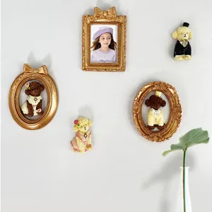 5-piece vintage Victorian miniature frames and resin dog figurines for photo props