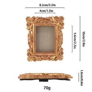 Retro European embossed gold mini photo frame with detailed scrollwork for DIY crafts