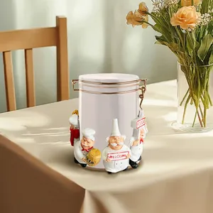 Pot de rangement créatif avec figurines de chef 3D, couvercle en métal et décor de cuisine