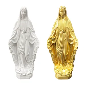 Statue della Vergine Maria in resina in finiture bianco opaco e oro lucido