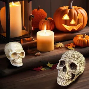 Gothic Resin Skull Head Ornament Vintage Celtic Pattern Halloween Decoration Bone Sculpture For Home Bar Party Desk Decor